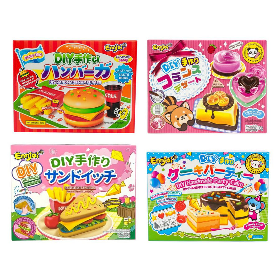 Ennjoi Kit, 4 caramelle gommose fai da te: hamburger, dolci francesi, sandwich e torta