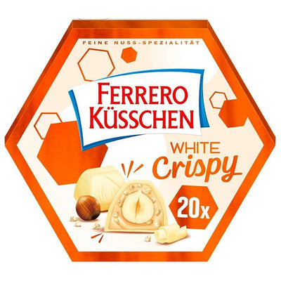 Confezione da 172g di cioccolatini al cioccolato bianco e nocciole Ferrero Kusschen White Crispy