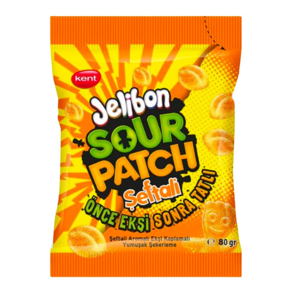 Jelibon Sour Patch Seftali, caramelle gommose al gusto di pesca da 80g.