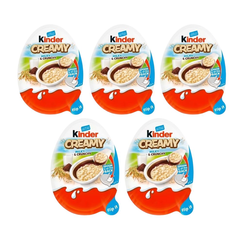 5 Kinder Creamy Milky & Crunchy, ovetto kinder con crema al cioccolato e riso soffiato al latte da 19g