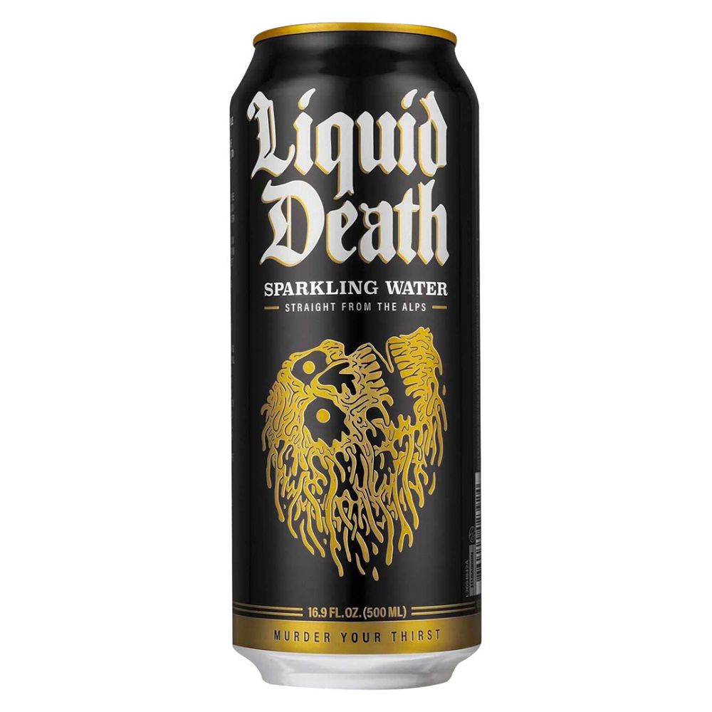Confezione da 500ml di acqua frizzante Liquid Death Sparkling Water