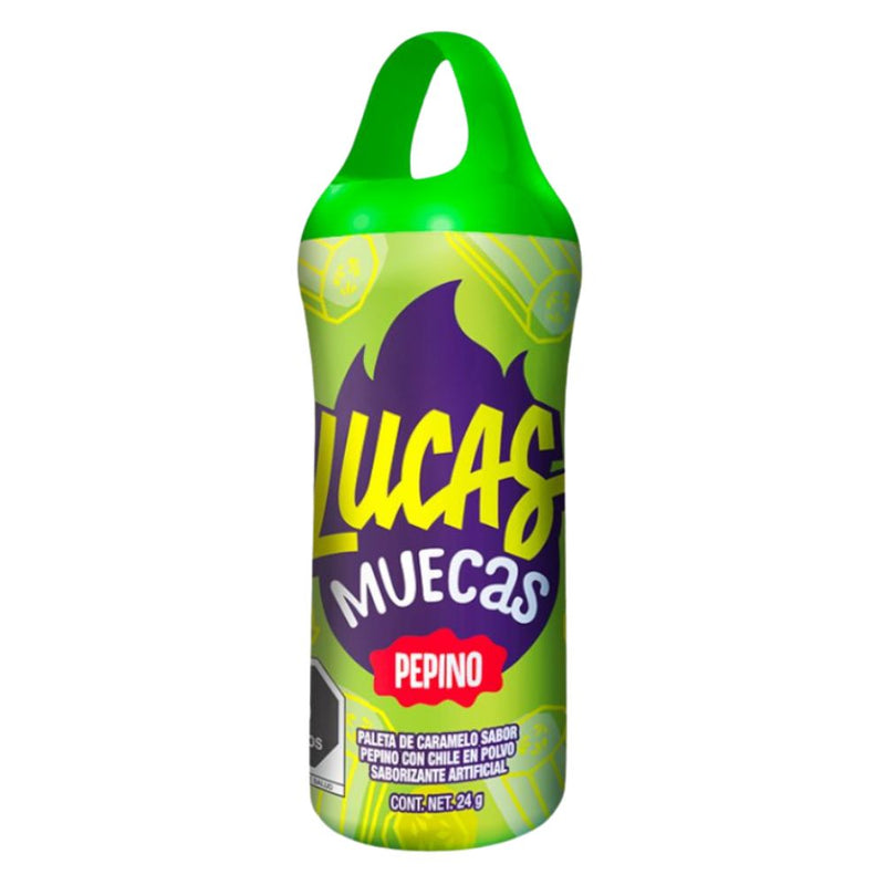 Confezione da 24g di caramella al gusto di pepino con polvere piccante Lucas Muecas Pepino