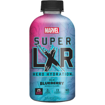 Confezione da 473ml di tè al gusto di acai e mirtillo AriZona x Marvel Super LXR Hero Acai Blueberry