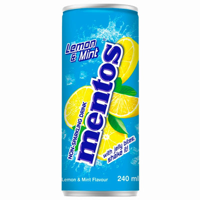 Confezione da 240ml di bevanda al limone e alla menta con pezzi di gelatina di cocco Mentos Lemon and Mint