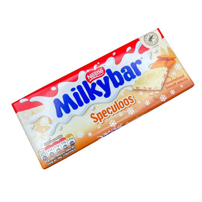 Confezione da 100g di cioccolato bianco con biscotti Milkybar Speculoos 