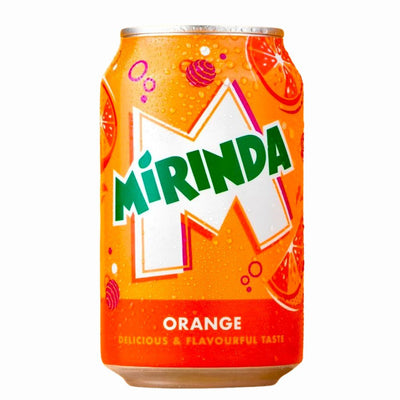 Confezione da 330ml di bevanda all'arancia Mirinda Orange