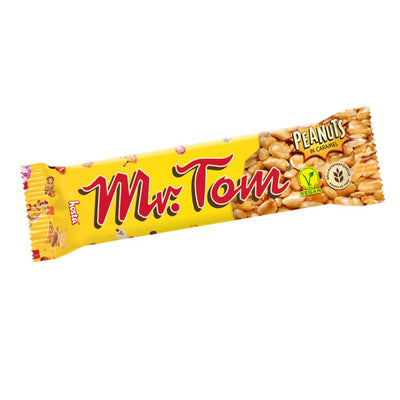 Confezione da 40g di barretta con arachidi e caramello Mr Tom