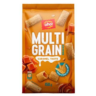 Confezione da 150g di snack integrali al caramello Oho Multi Grain Snack Caramel