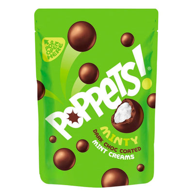 Confezione da 100g di cioccolatini fondenti alla menta Poppets Minty