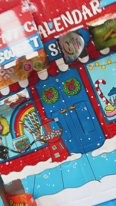 Calendario dell'Avvento Sweet Shop frontale con caselle aperte