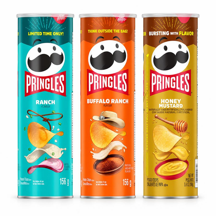 Pringles Kit, 3 patatine al gusto ranch, buffalo ranch e honey mustard