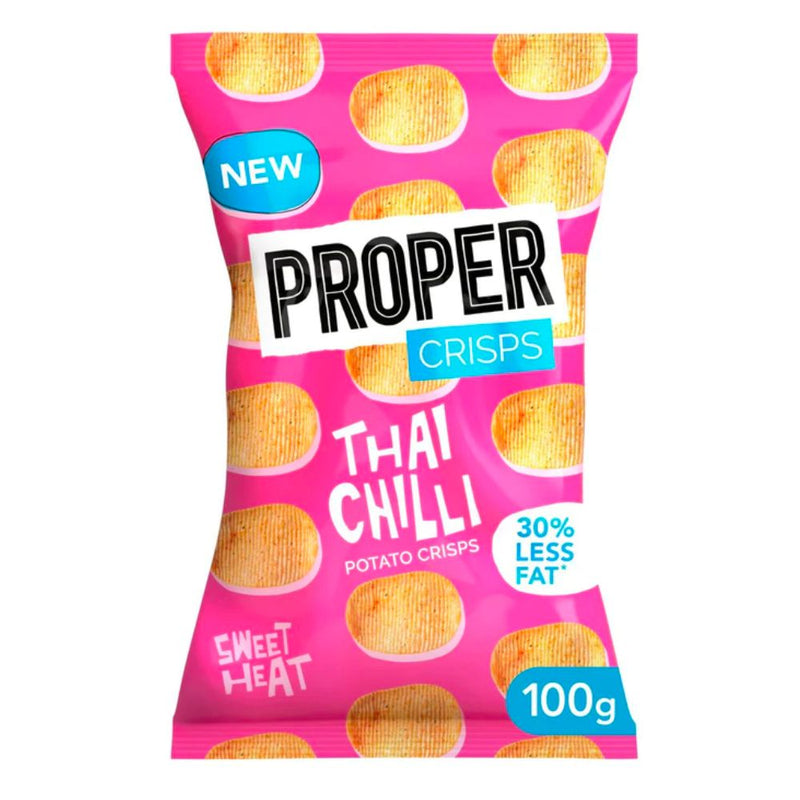 Confezione da 100g di patatine piccanti Proper Crisps Thai Chilli