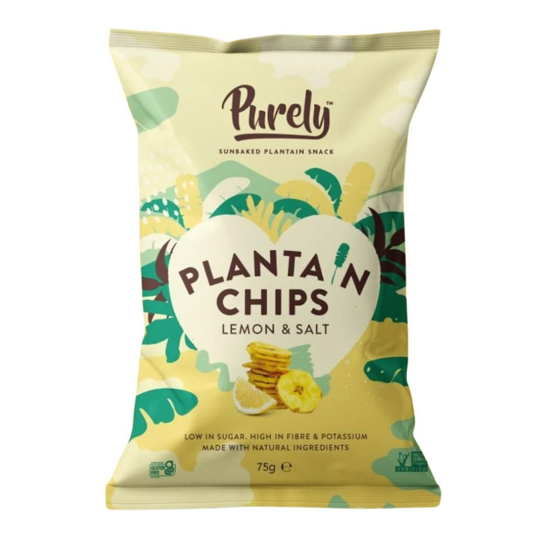 Confezione da 75g di chips di platano al limone e sale Purely Lemon Salt