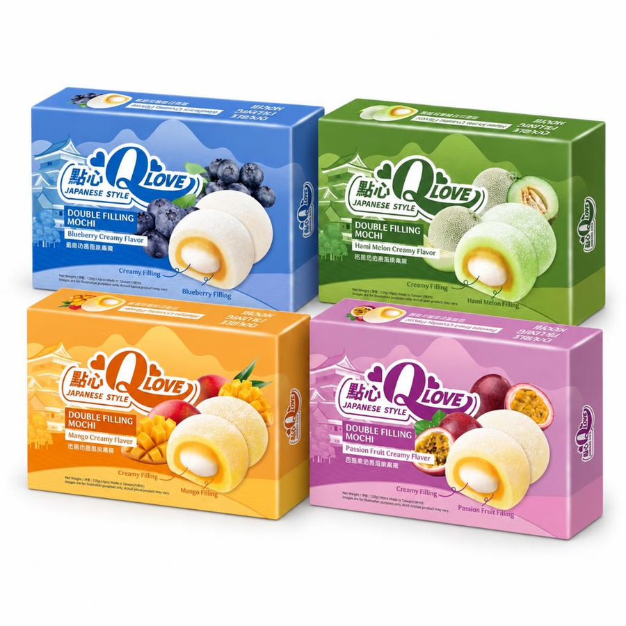 Qlove Kit, 4 mochi al gusto mirtillo, melone, mango e frutto della passione