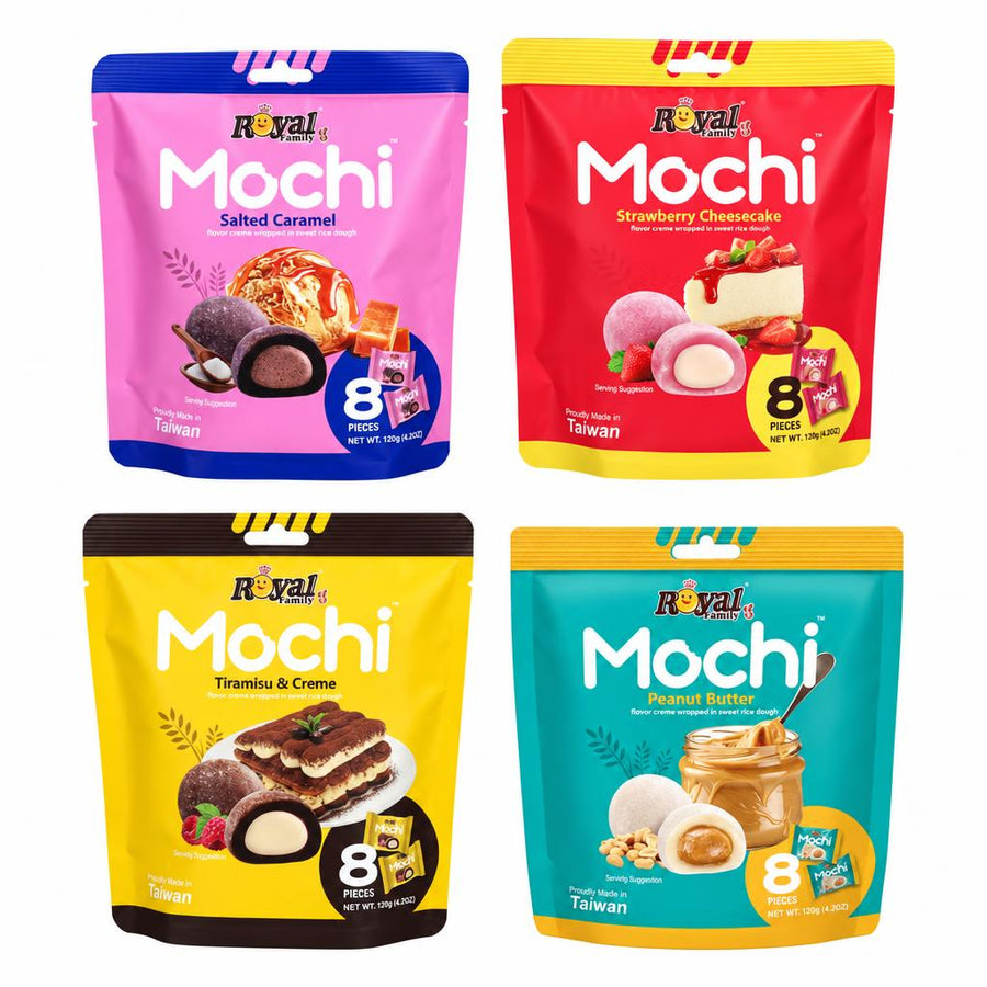 Family Foods Kit, 4 mochi al gusto caramello salato, cheesecake alla fragola, tiramisù e burro di arachidi