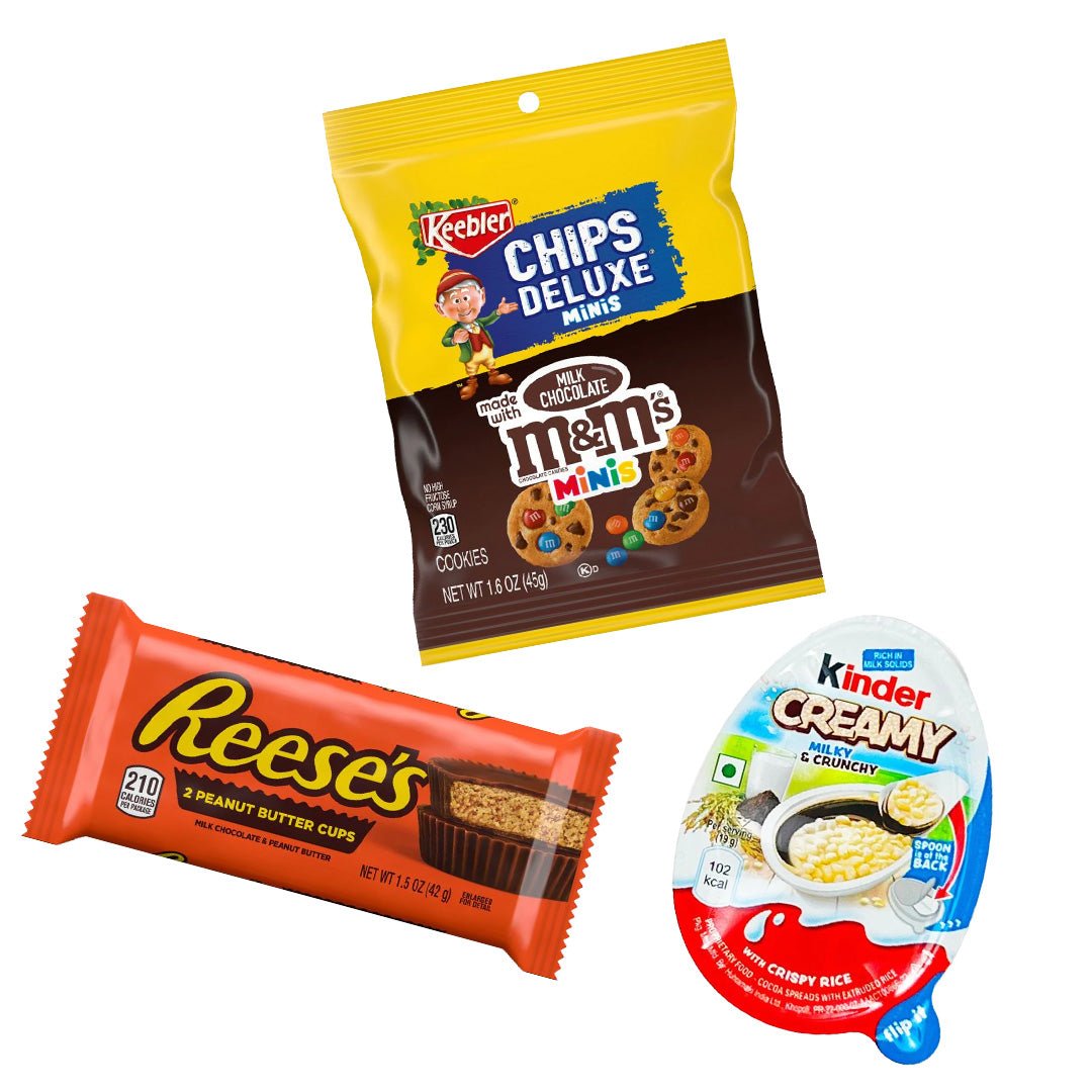 SSSOSWEETY KIT: M&M’s Bite Size Cookies, Reese’s 2 Peanut Butter Cups, Kinder Creamy