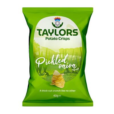 Confezione da 40g di patatine al gusto di cipolla sott'aceto Taylor Pickled Onion