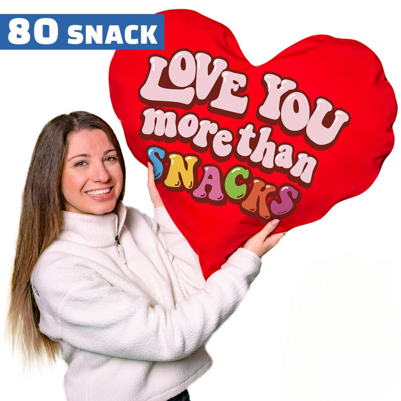 Valentine’s Heart XXL, cuscino a forma di cuore con 80 snack dolci e salati a sorpresa