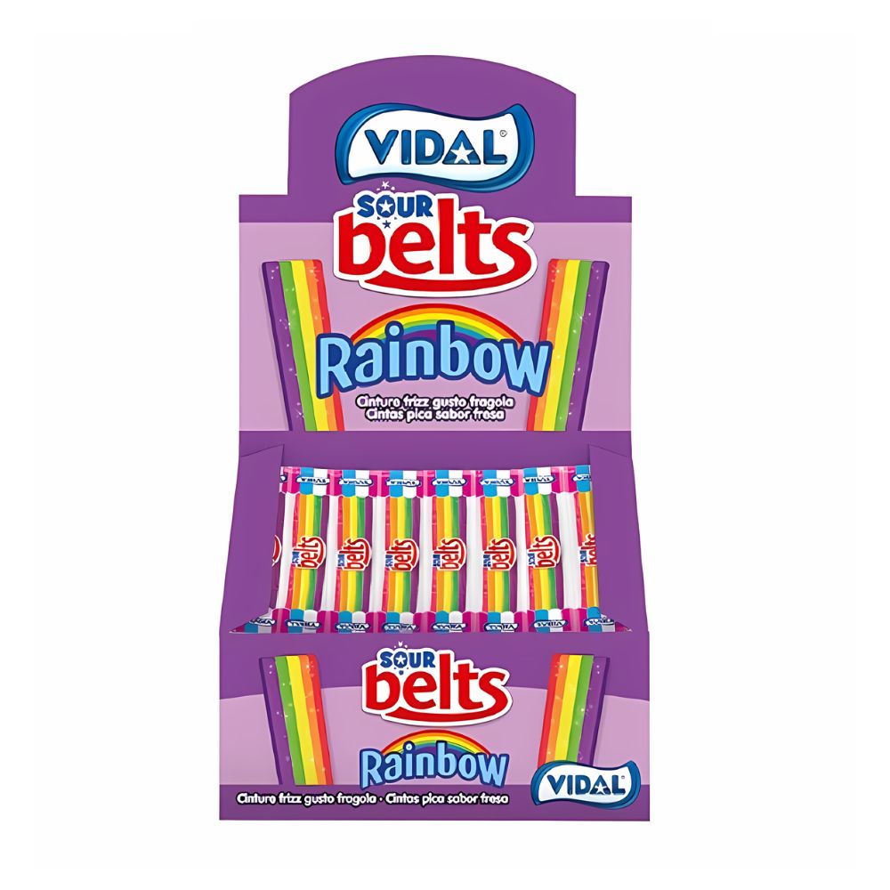 Vidal Sour Belts Multicolors, caramella al gusto aspro di frutta da 9g (confezione da 150)