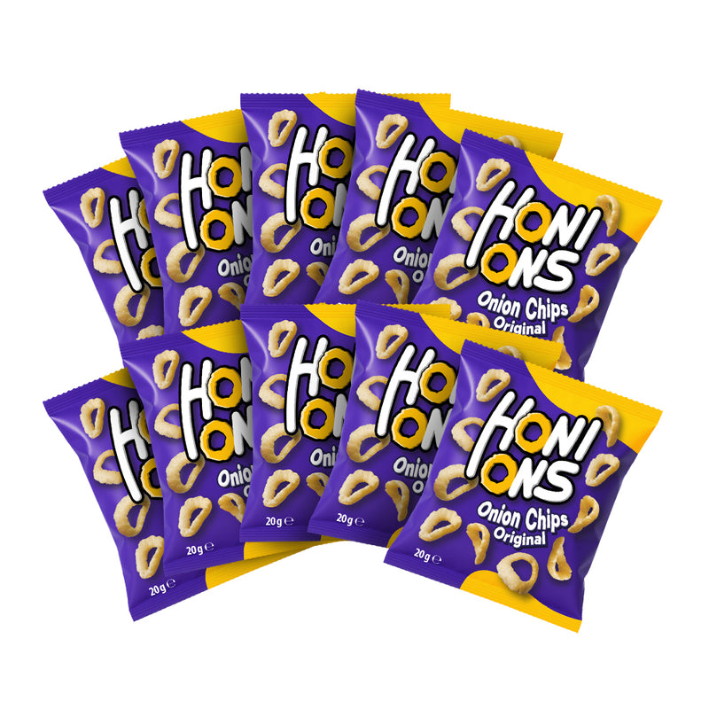 10 pacchetti da 20g di chips di cipolle Honions