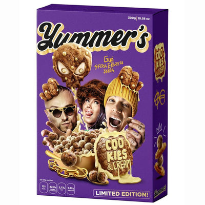 Confezione da 300g di cereali al cookies and cream di Sfera Ebbasta Yummer's