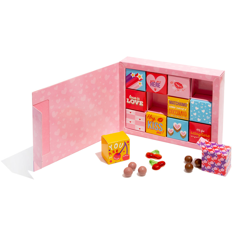 Love Bites Box, confezione da 12 scatoline di cioccolatini e caramelle