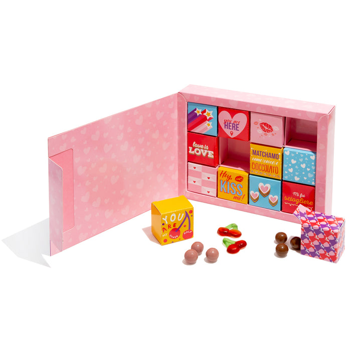 Love Bites Box, confezione da 12 scatoline di cioccolatini e caramelle