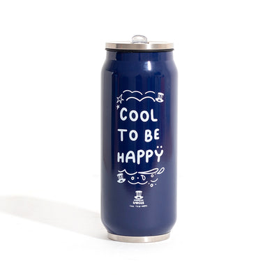 Borraccia Cool to be Happy, borraccia in acciaio blu da 500ml con cannuccia antibatterica integrata