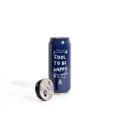Borraccia Cool to be Happy, borraccia in acciaio blu da 500ml con cannuccia antibatterica integrata