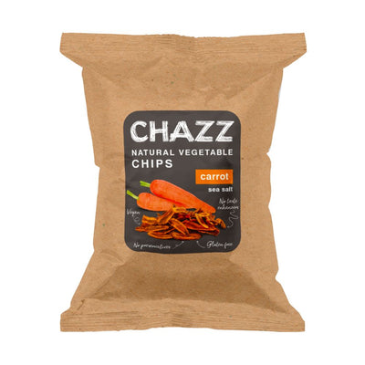 Confezione da 50g di chips di carote Chazz Natural Vegetable Chips Carrot Sea Salt