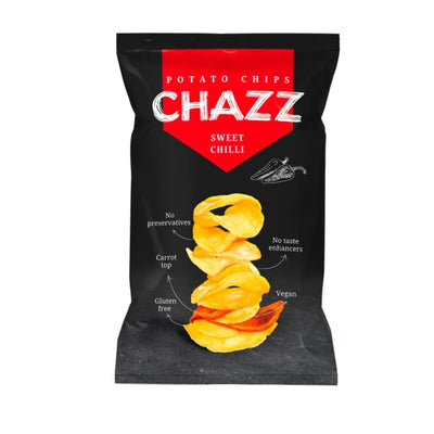 Confezione da 90g di patate al peperoncino Chazz Kettle Chips Sweet Chilli