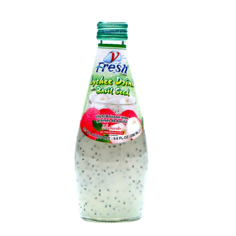 Fresh Lychee Tea Drink with Basil Seed, thè verde thailandese al gusto lychee con semi di basilico da 290ml