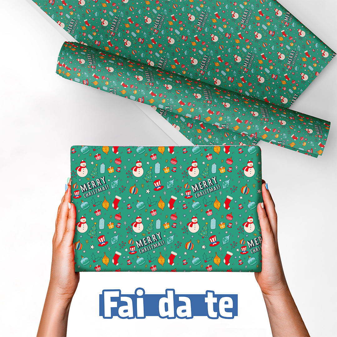 Carta regalo con fantasia natalizia, 1 foglio da 68x98cm