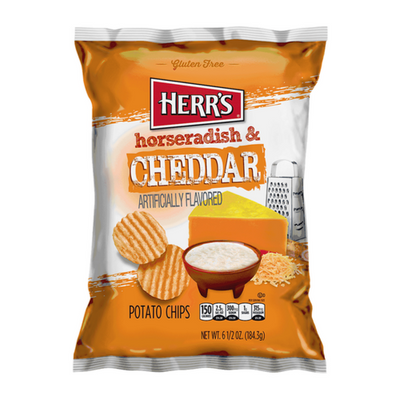 Herr's Cheddar & Horseradish Potato Chips, confezione di patatine al formaggio Cheddar aromatizzate al rafano da 184g (4173600522337)