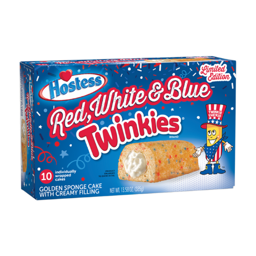 Hostess Red White & Blue Twinkies, merendine al pan di spagna limited edition con confetti colorati e crema nel formato da 10 pezzi (4047293710433)