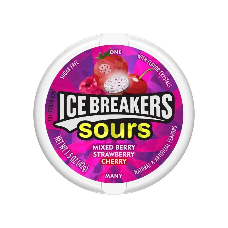 Ice Breakers Sours Mixed Berry Strawberry Cherry, caramelle aspre alla frutta da 42g