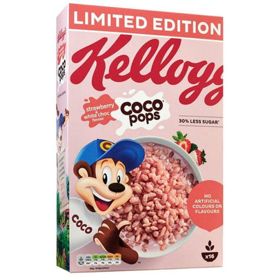 Kellogg's Coco Pops Strawberry & White Choc Flavor, cereali con riso soffiato alla fragola e cioccolato bianco da 480g
