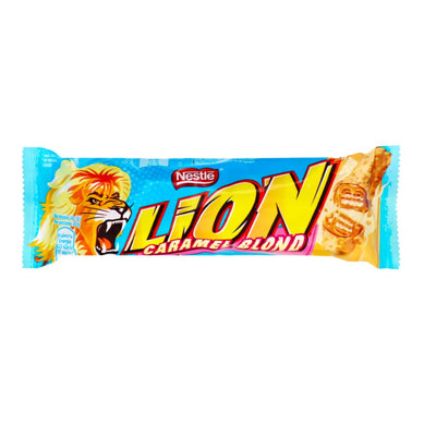 Confezione da 40g di snack dolce al caramello Lion Caramel Blond