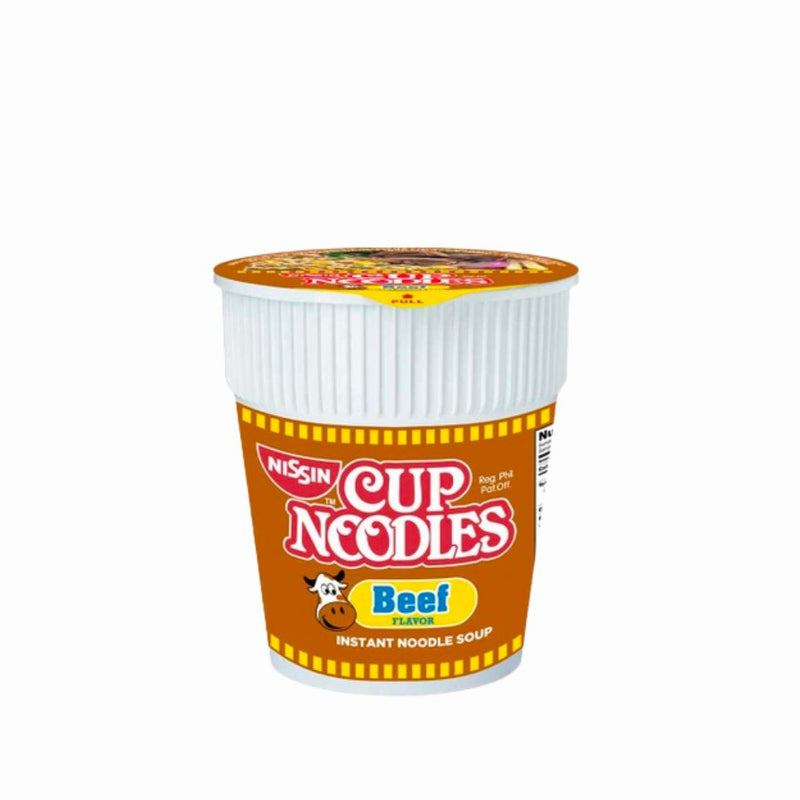 Confezione di noodles Nissin Cup Noodle Beef Flavor al manzo da 40g