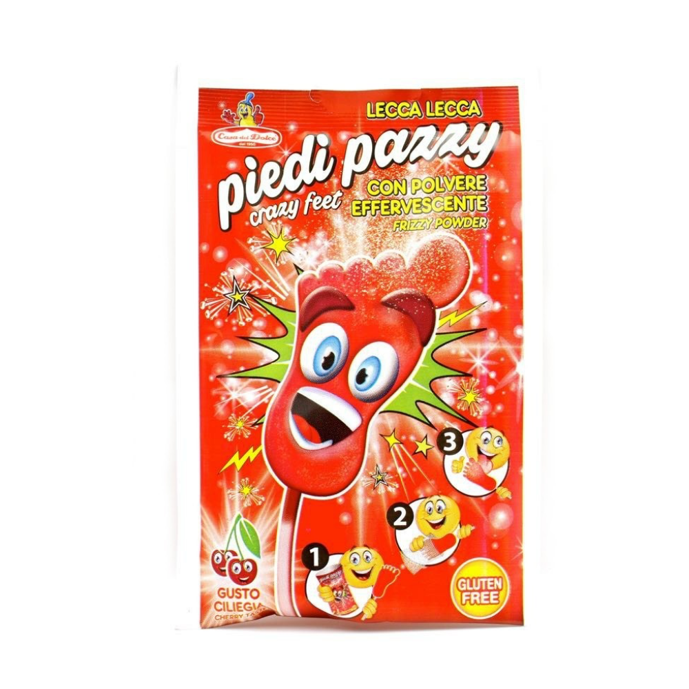 Piedi Pazzi, lecca-lecca alla frutta con polvere effervescente alla ciliegia da 20g