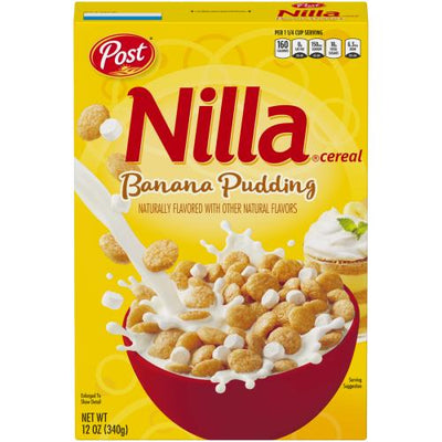 Post Nilla Cereal Banana Pudding, confezione di cereali al gusto di budino alla banana e marshmallow da 340g (4173682540641)