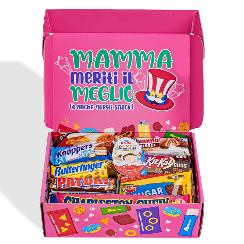 Snack Box “Mamma sei fenomenale”: scatola a sorpresa da 20 snack dolci,  salati e bevande per la mamma – American Uncle
