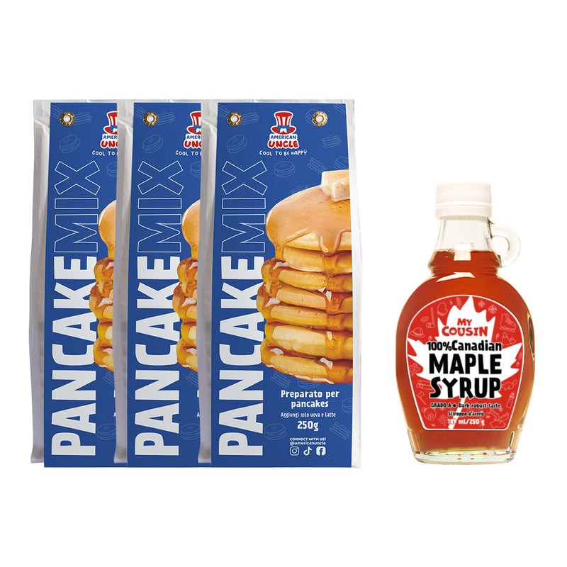 3x American Uncle Preparato per Pancakes + sciroppo d&