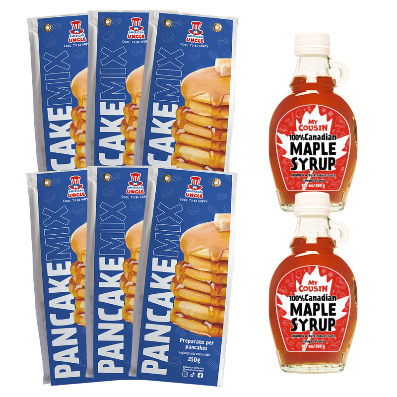 6x American Uncle Preparato per Pancakes + 2x sciroppo d&