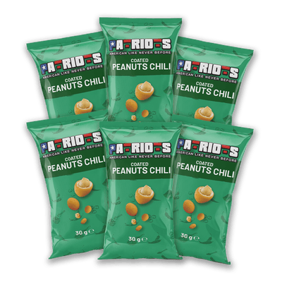 6x Patriots Coated Peanut Chili, arachidi al peperoncino da 30g
