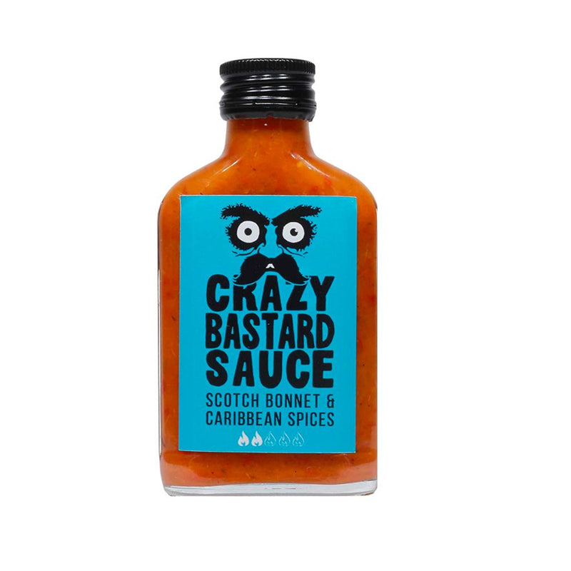 confezione di salsa Crazy Bastard Sauce Scotch Bonnet & Caribbean Spices da 100ml