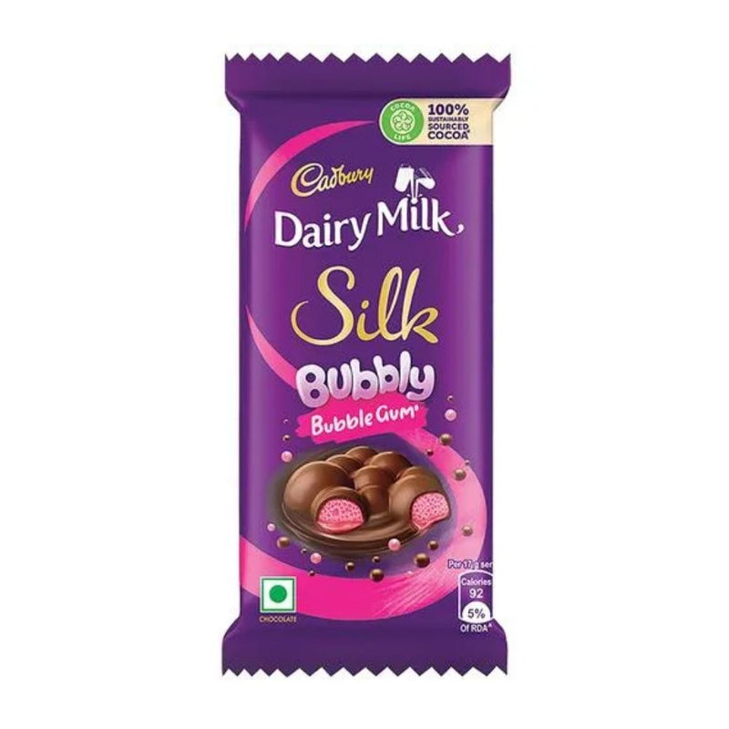 Cadbury Dairy Milk Silk Bubbly Bubble Gum, barretta ripiena di crema al gusto di bubble gum da 50g