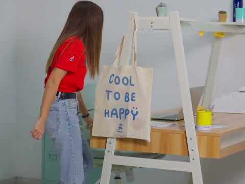 Shopper Cool to be Happy, borsa color avana in cotone resistente, 35x40cm