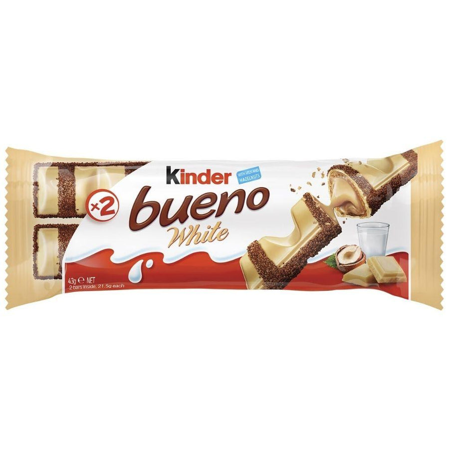 Kinder Bueno White, wafer ricoperto di cioccolato bianco ripieno di crema alla nocciola da 39g