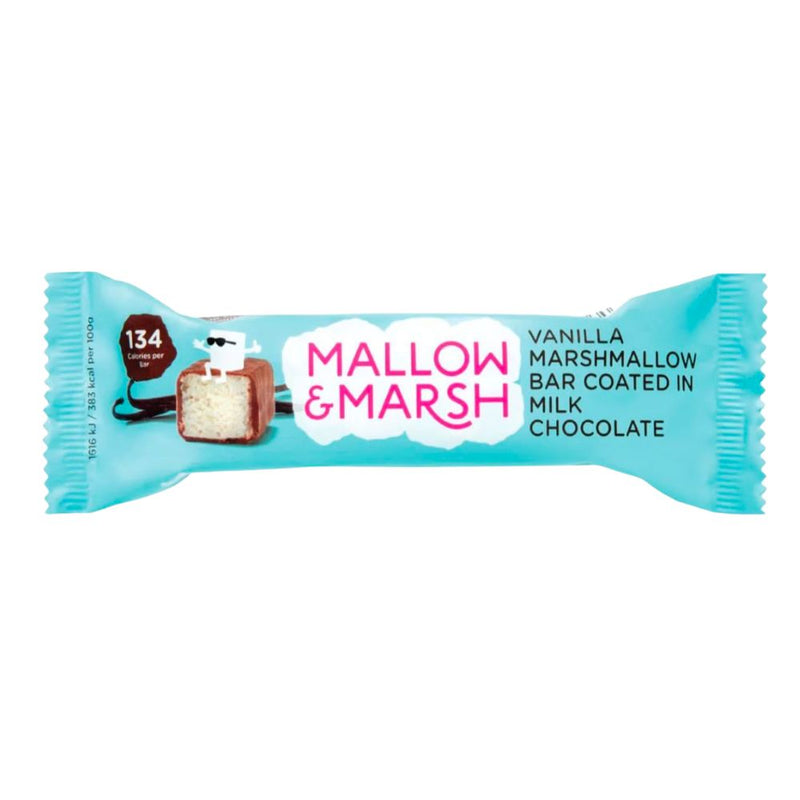 Confezione da 35g di barretta marshmallow alla vaniglia ricoperta di cioccolato al latte Mallow & Marsh Milk Chocolate Vanilla Marshmallow Bar